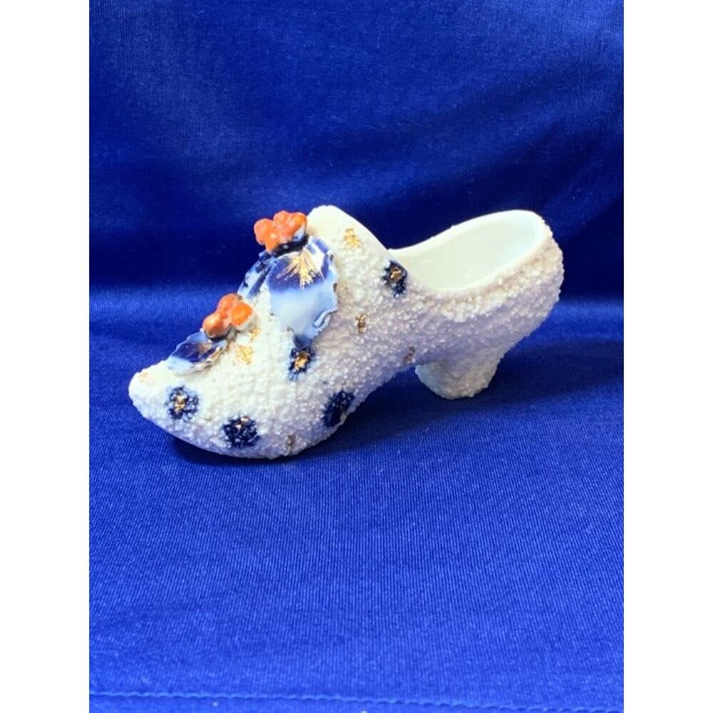 Miniature Elfinware  Porcelain Texture Shoe with Blue Dots